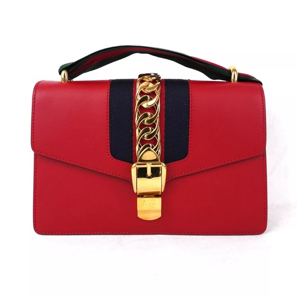Gucci Small Sylvie Shoulder Bag w/ Red Leather & Gold-Tone Hardware - Picture 2 of 14